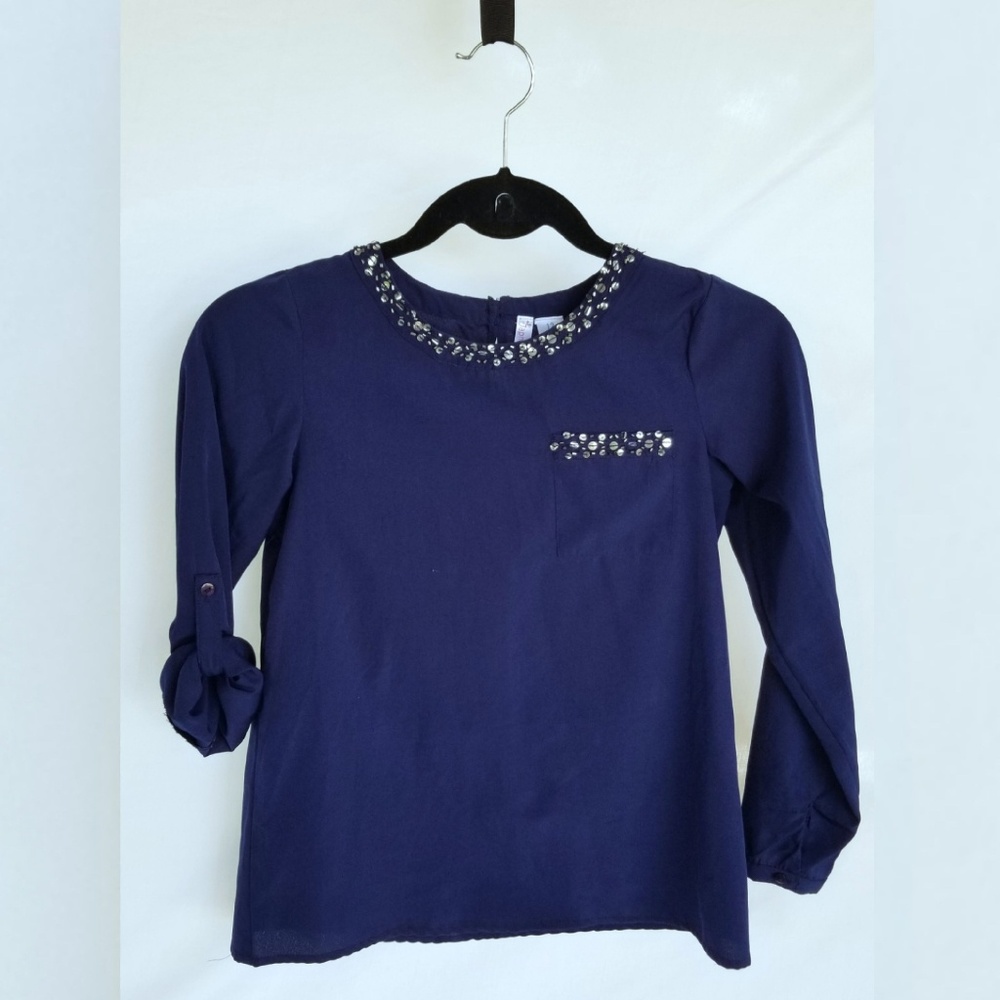 Navy Blue & Silver Sequined Blouse